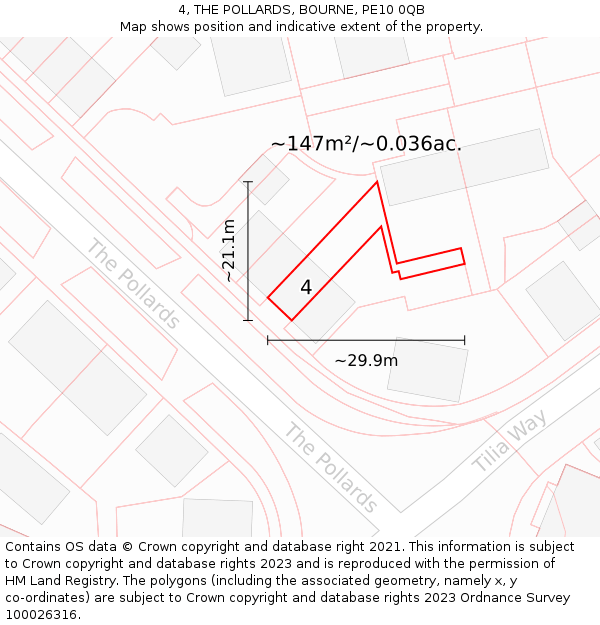 4, THE POLLARDS, BOURNE, PE10 0QB: Plot and title map