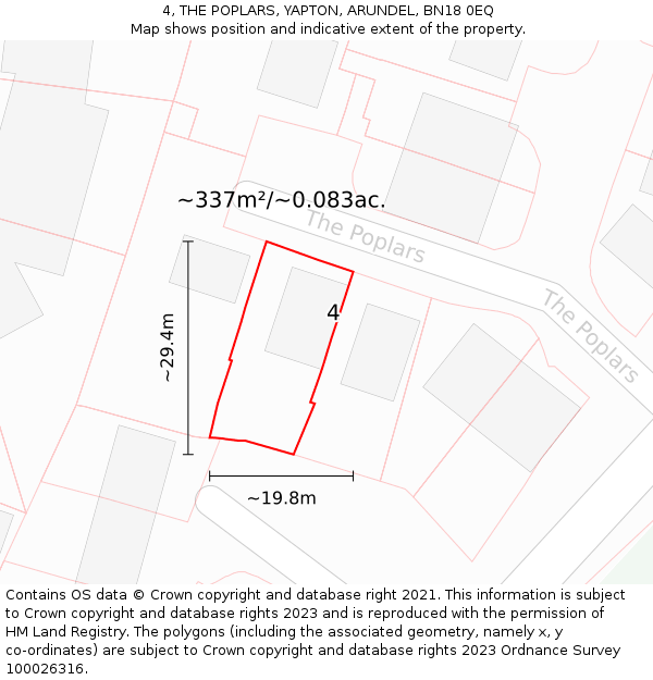 4, THE POPLARS, YAPTON, ARUNDEL, BN18 0EQ: Plot and title map