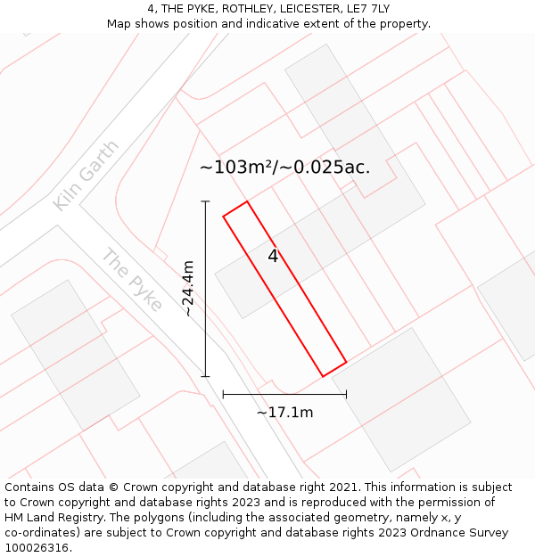 4, THE PYKE, ROTHLEY, LEICESTER, LE7 7LY: Plot and title map