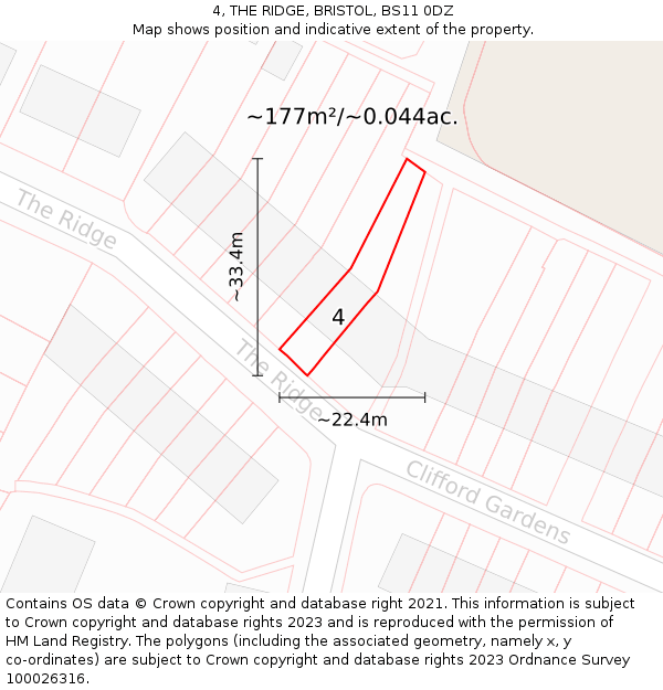 4, THE RIDGE, BRISTOL, BS11 0DZ: Plot and title map