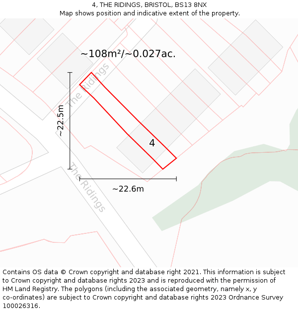4, THE RIDINGS, BRISTOL, BS13 8NX: Plot and title map