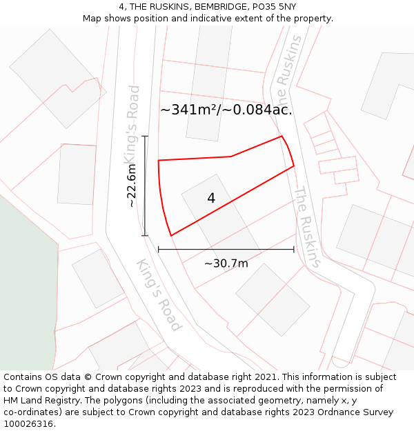 4, THE RUSKINS, BEMBRIDGE, PO35 5NY: Plot and title map