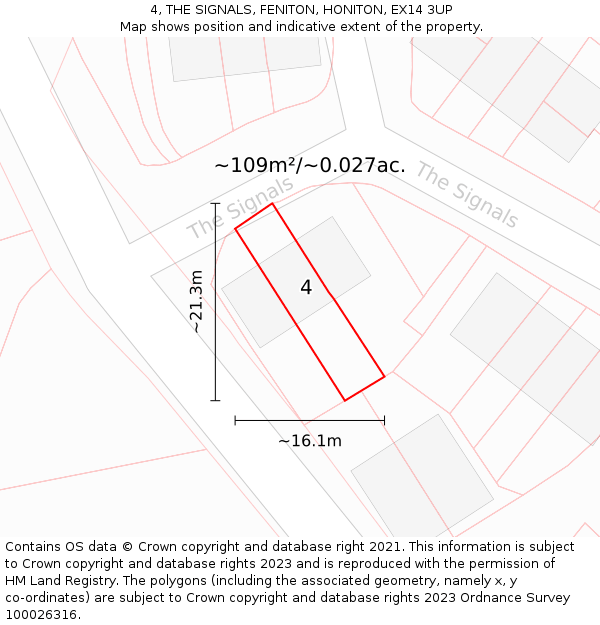 4, THE SIGNALS, FENITON, HONITON, EX14 3UP: Plot and title map