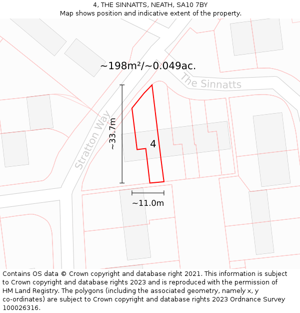 4, THE SINNATTS, NEATH, SA10 7BY: Plot and title map