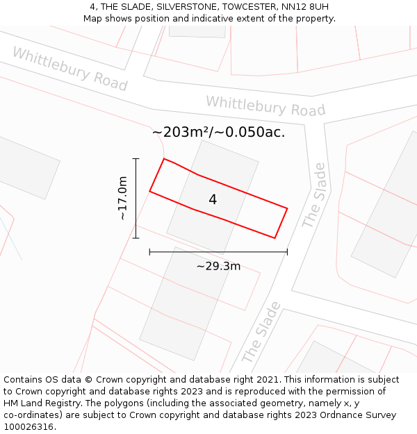 4, THE SLADE, SILVERSTONE, TOWCESTER, NN12 8UH: Plot and title map