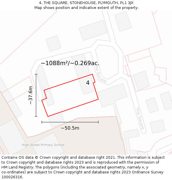 4, THE SQUARE, STONEHOUSE, PLYMOUTH, PL1 3JX: Plot and title map
