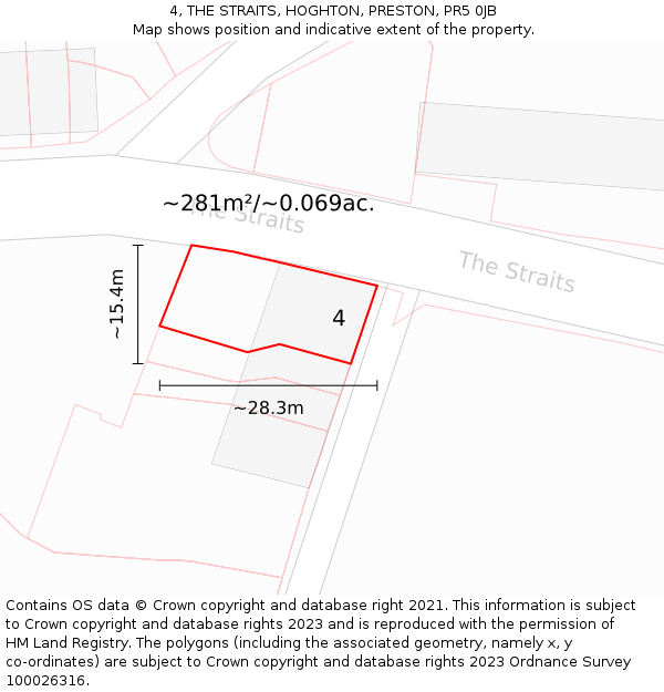 4, THE STRAITS, HOGHTON, PRESTON, PR5 0JB: Plot and title map