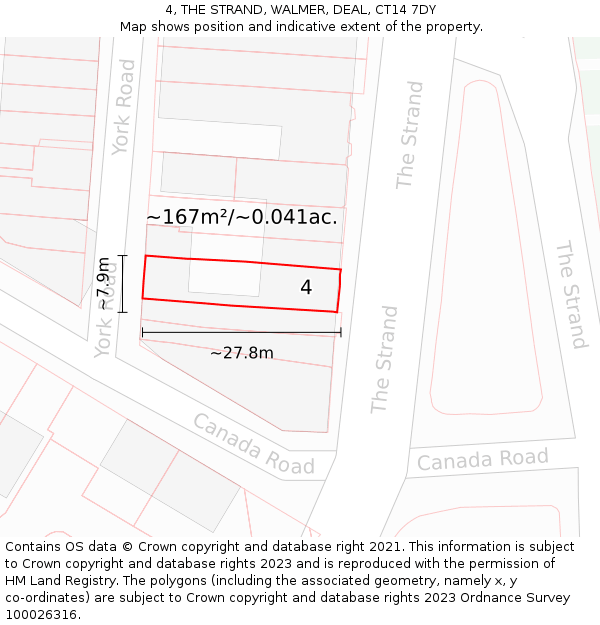 4, THE STRAND, WALMER, DEAL, CT14 7DY: Plot and title map