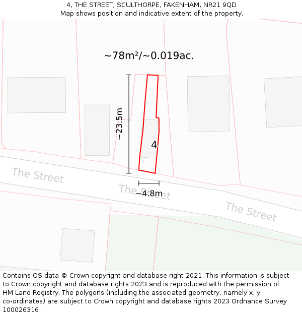 4, THE STREET, SCULTHORPE, FAKENHAM, NR21 9QD: Plot and title map