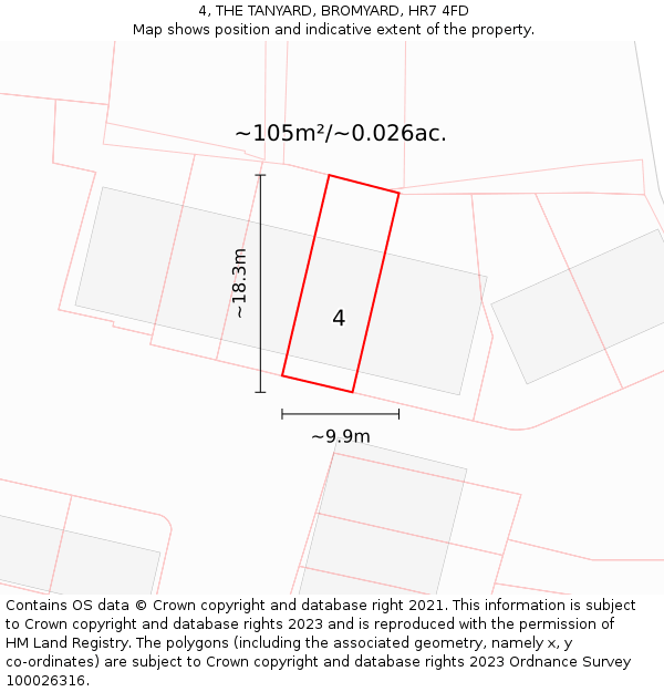 4, THE TANYARD, BROMYARD, HR7 4FD: Plot and title map