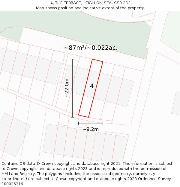 4, THE TERRACE, LEIGH-ON-SEA, SS9 2DF: Plot and title map