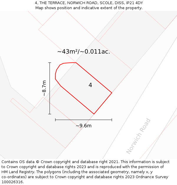4, THE TERRACE, NORWICH ROAD, SCOLE, DISS, IP21 4DY: Plot and title map
