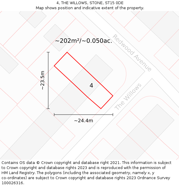 4, THE WILLOWS, STONE, ST15 0DE: Plot and title map