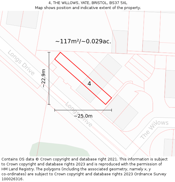 4, THE WILLOWS, YATE, BRISTOL, BS37 5XL: Plot and title map