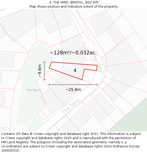 4, THE YARD, BRISTOL, BS2 9YR: Plot and title map