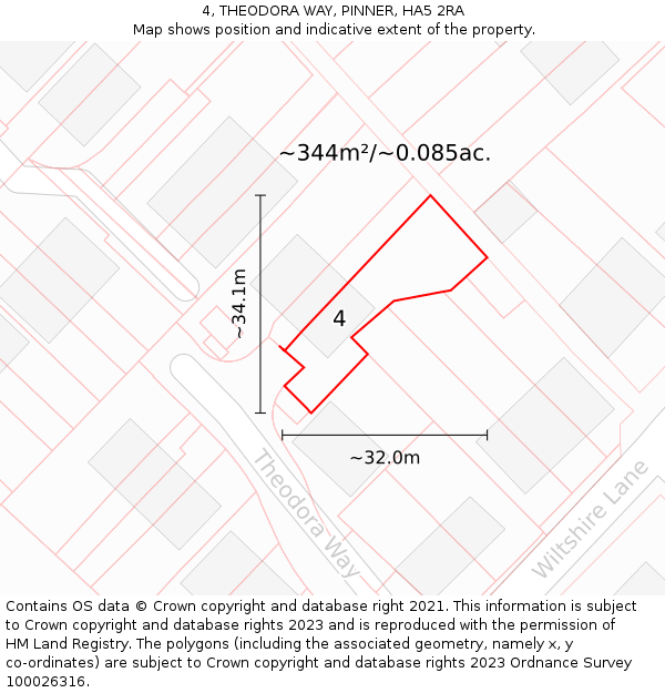 4, THEODORA WAY, PINNER, HA5 2RA: Plot and title map