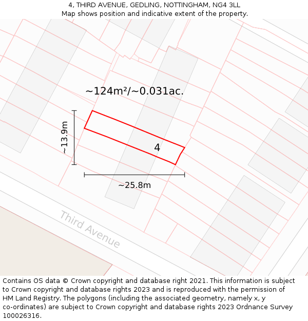 4, THIRD AVENUE, GEDLING, NOTTINGHAM, NG4 3LL: Plot and title map