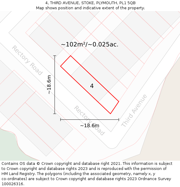 4, THIRD AVENUE, STOKE, PLYMOUTH, PL1 5QB: Plot and title map