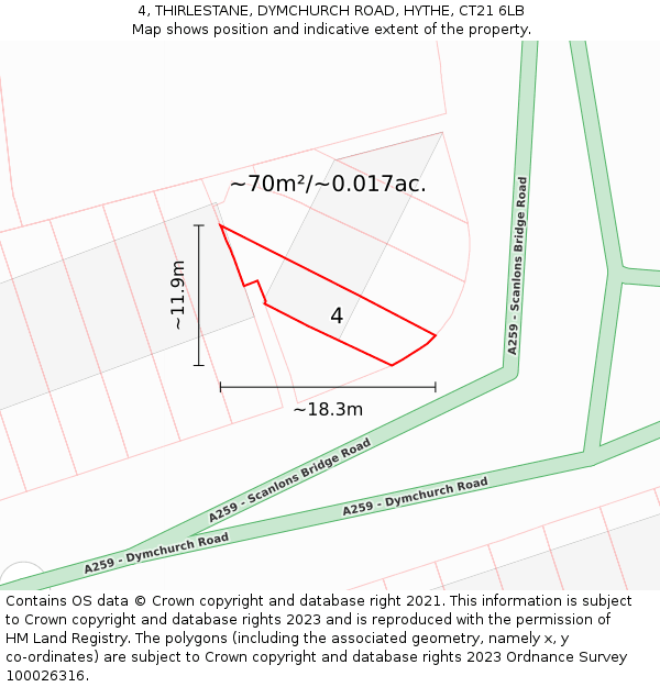4, THIRLESTANE, DYMCHURCH ROAD, HYTHE, CT21 6LB: Plot and title map