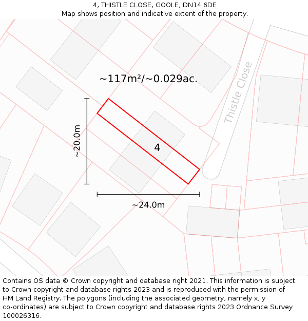 4, THISTLE CLOSE, GOOLE, DN14 6DE: Plot and title map