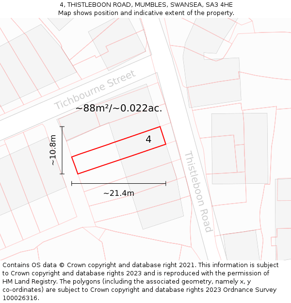 4, THISTLEBOON ROAD, MUMBLES, SWANSEA, SA3 4HE: Plot and title map