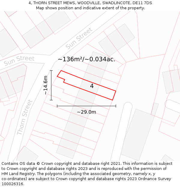 4, THORN STREET MEWS, WOODVILLE, SWADLINCOTE, DE11 7DS: Plot and title map
