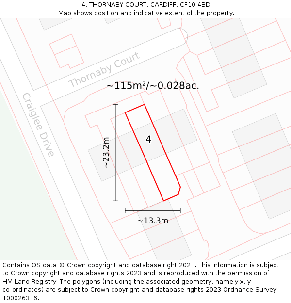 4, THORNABY COURT, CARDIFF, CF10 4BD: Plot and title map