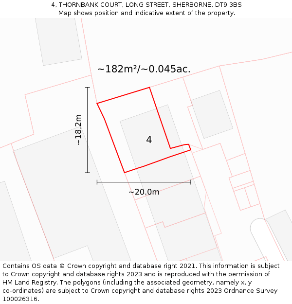 4, THORNBANK COURT, LONG STREET, SHERBORNE, DT9 3BS: Plot and title map