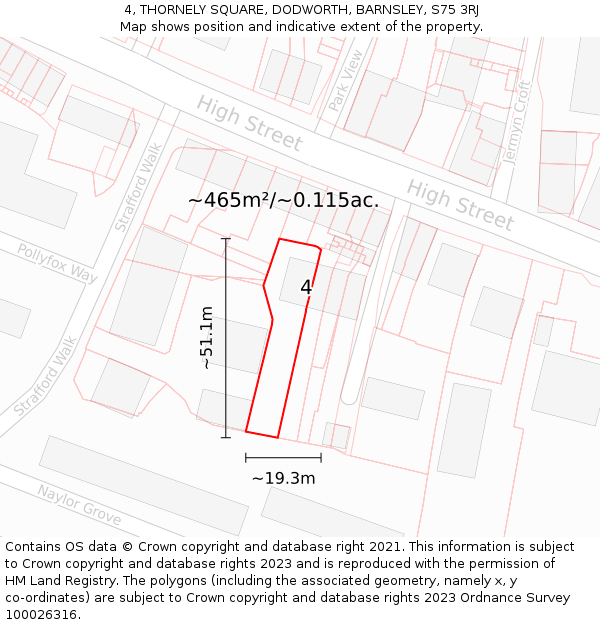 4, THORNELY SQUARE, DODWORTH, BARNSLEY, S75 3RJ: Plot and title map