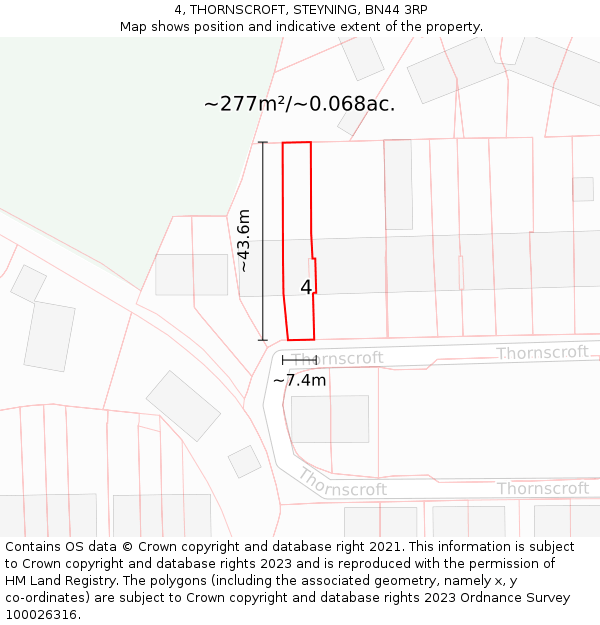 4, THORNSCROFT, STEYNING, BN44 3RP: Plot and title map