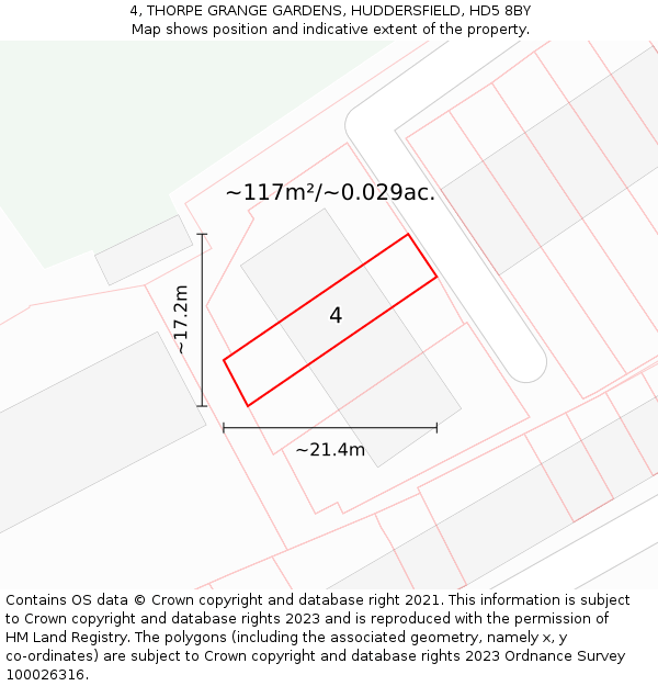 4, THORPE GRANGE GARDENS, HUDDERSFIELD, HD5 8BY: Plot and title map