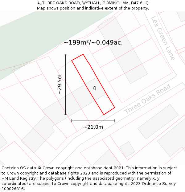 4, THREE OAKS ROAD, WYTHALL, BIRMINGHAM, B47 6HQ: Plot and title map