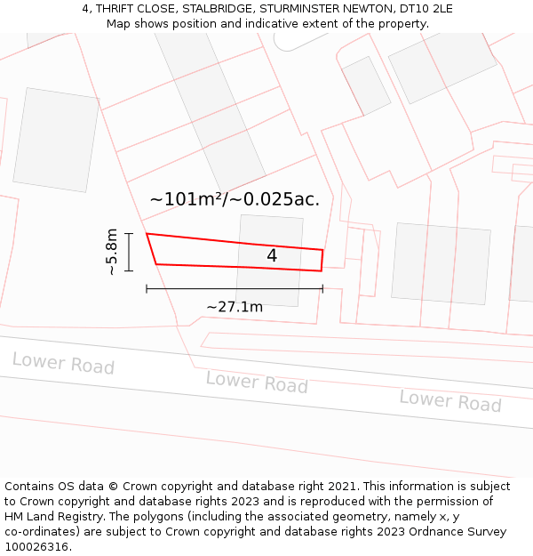 4, THRIFT CLOSE, STALBRIDGE, STURMINSTER NEWTON, DT10 2LE: Plot and title map
