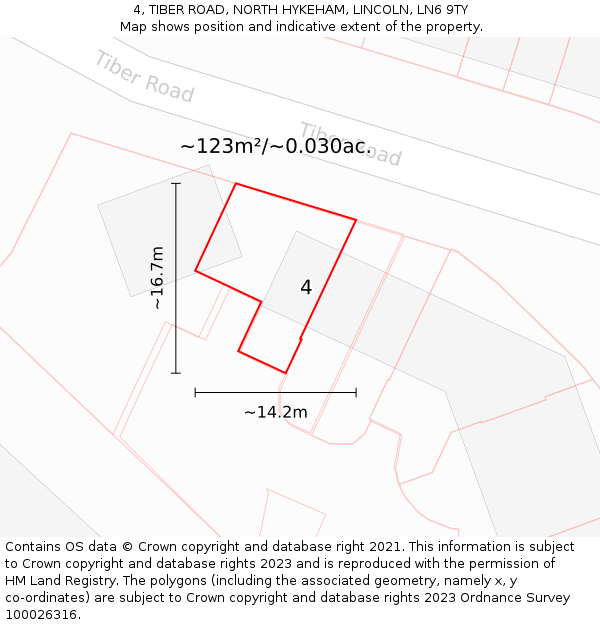 4, TIBER ROAD, NORTH HYKEHAM, LINCOLN, LN6 9TY: Plot and title map