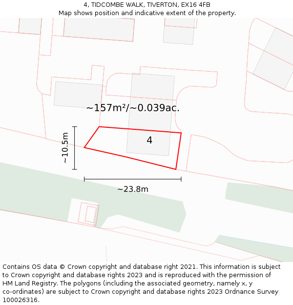 4, TIDCOMBE WALK, TIVERTON, EX16 4FB: Plot and title map