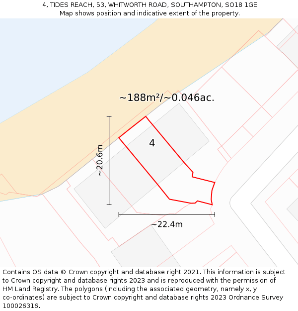 4, TIDES REACH, 53, WHITWORTH ROAD, SOUTHAMPTON, SO18 1GE: Plot and title map
