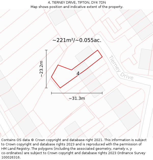 4, TIERNEY DRIVE, TIPTON, DY4 7DN: Plot and title map