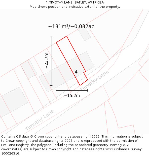 4, TIMOTHY LANE, BATLEY, WF17 0BA: Plot and title map