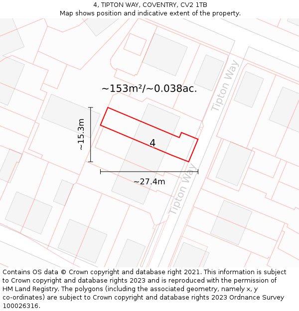4, TIPTON WAY, COVENTRY, CV2 1TB: Plot and title map