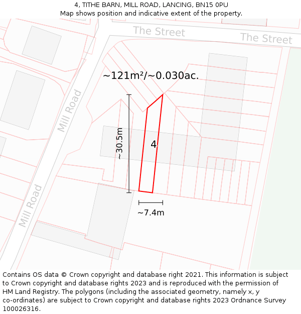 4, TITHE BARN, MILL ROAD, LANCING, BN15 0PU: Plot and title map