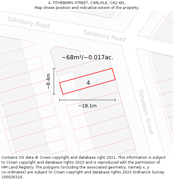 4, TITHEBARN STREET, CARLISLE, CA2 4EL: Plot and title map