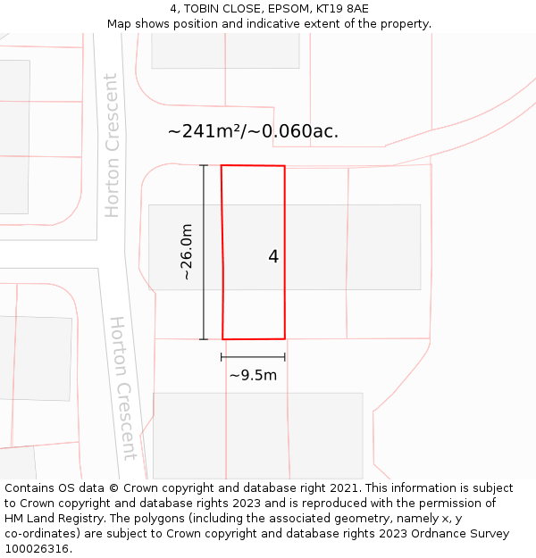 4, TOBIN CLOSE, EPSOM, KT19 8AE: Plot and title map