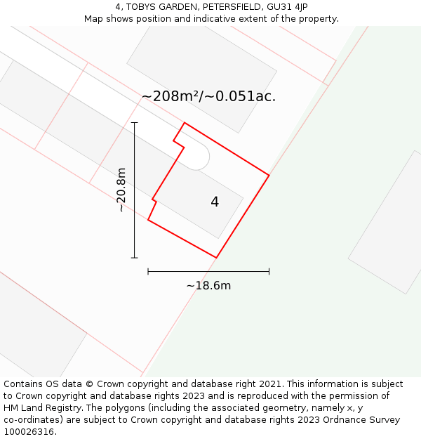 4, TOBYS GARDEN, PETERSFIELD, GU31 4JP: Plot and title map