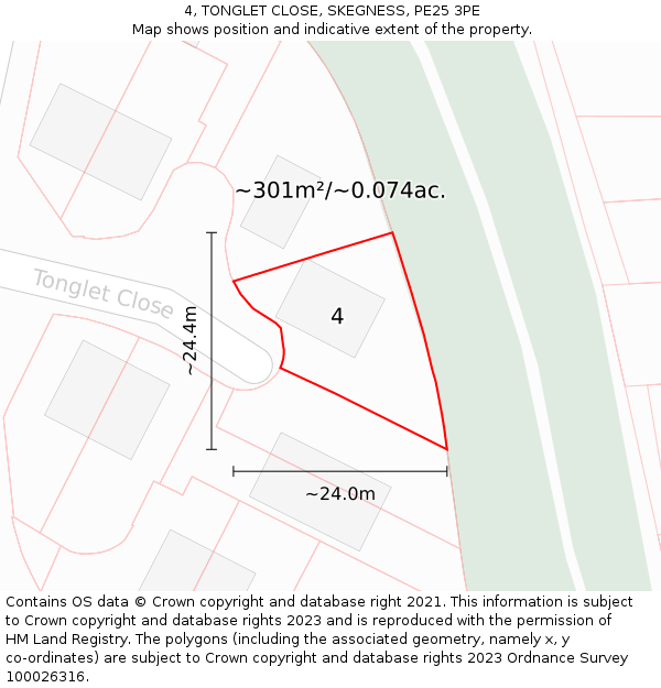 4, TONGLET CLOSE, SKEGNESS, PE25 3PE: Plot and title map