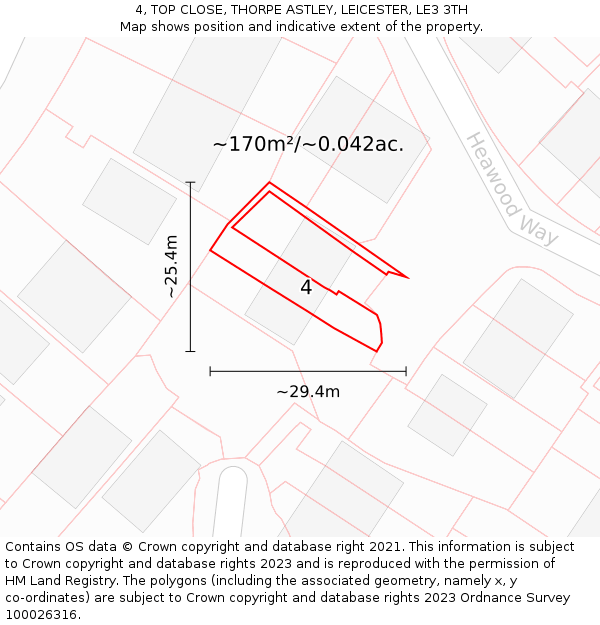 4, TOP CLOSE, THORPE ASTLEY, LEICESTER, LE3 3TH: Plot and title map