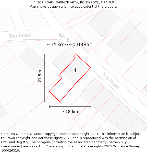 4, TOP ROAD, GARNDIFFAITH, PONTYPOOL, NP4 7LR: Plot and title map