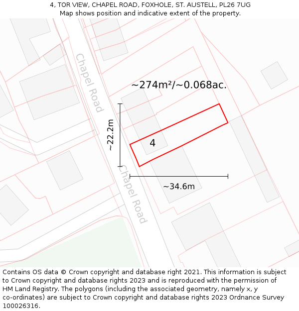 4, TOR VIEW, CHAPEL ROAD, FOXHOLE, ST. AUSTELL, PL26 7UG: Plot and title map
