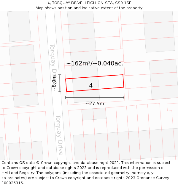 4, TORQUAY DRIVE, LEIGH-ON-SEA, SS9 1SE: Plot and title map