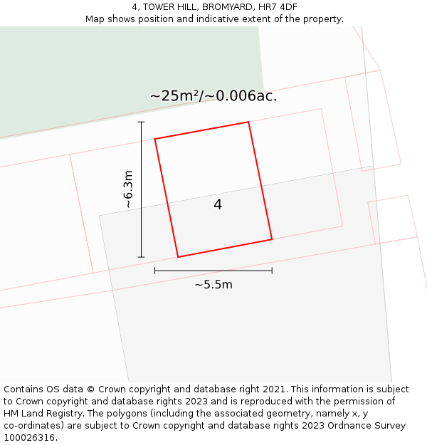 4, TOWER HILL, BROMYARD, HR7 4DF: Plot and title map