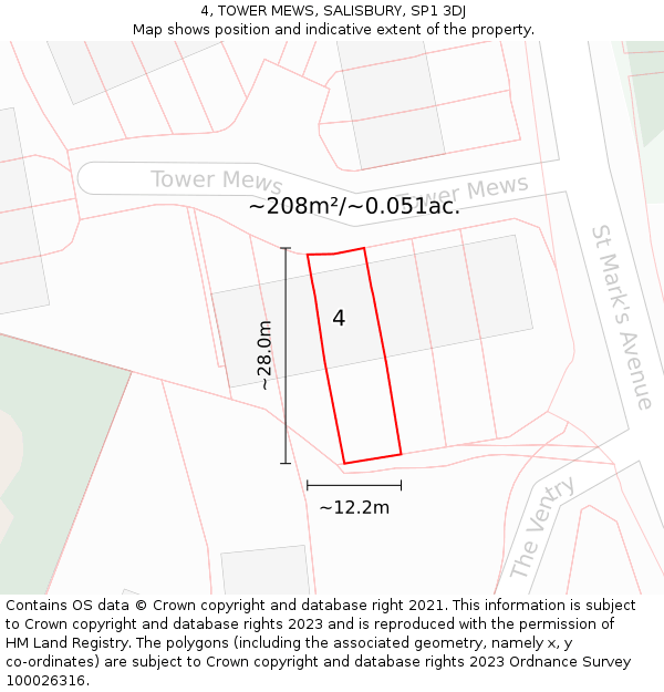 4, TOWER MEWS, SALISBURY, SP1 3DJ: Plot and title map